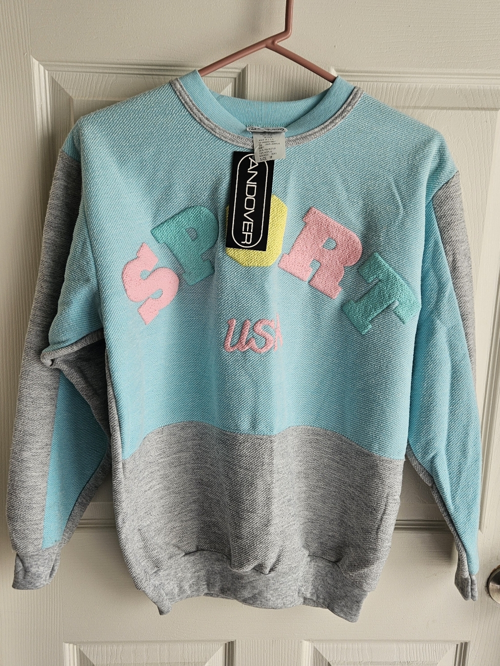 Andover Mills Aqua & Gray Colorblock 'SPORT USA' Crewneck Sweater